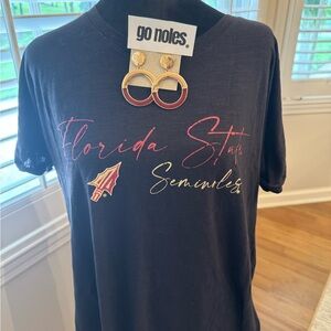 Florida State Boxercraft Black T-Shirt with FSU Gold & Garnet Earrings